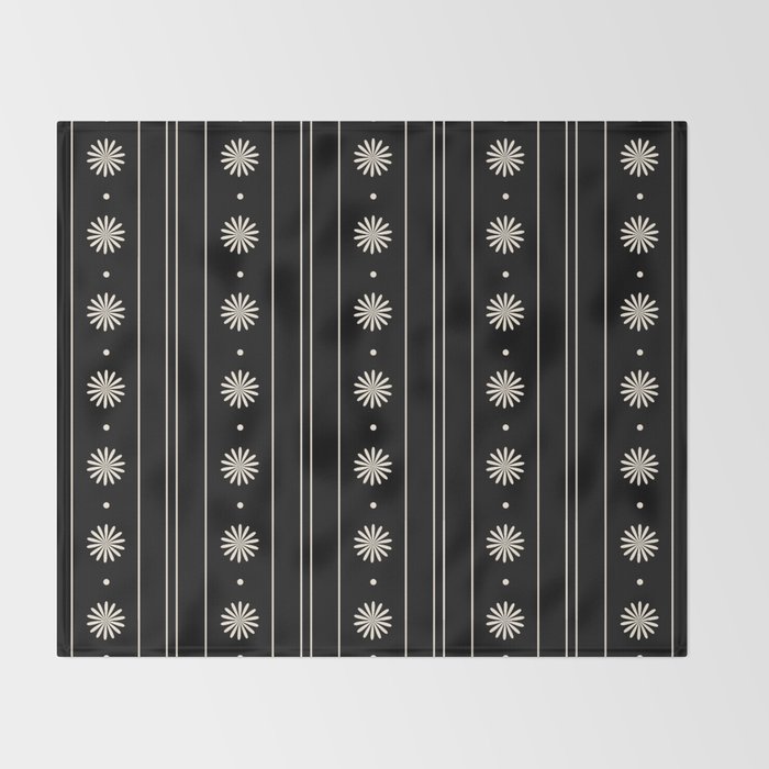 Minimalist Daisy Stripes Geometric Flowers and Stripe Pattern in Black and Almond Cream Throw Blanket Gallery Image 2