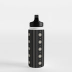Minimalist Daisy Stripes Geometric Flowers and Stripe Pattern in Black and Almond Cream Water Bottle Gallery Image 3