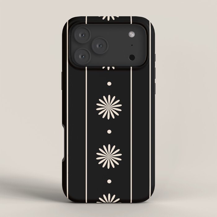 Minimalist Daisy Stripes Geometric Flowers and Stripe Pattern in Black and Almond Cream iPhone Case Gallery Image 4