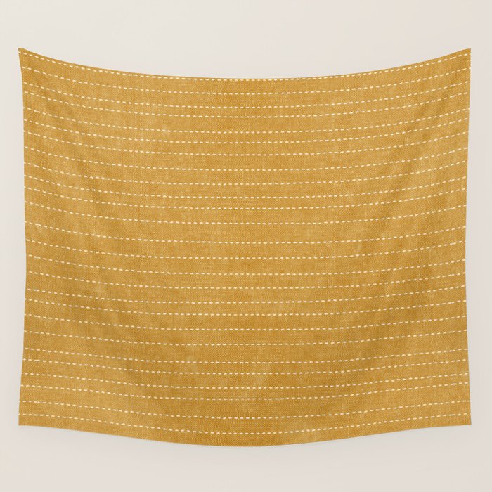 stitched stripes - mustard yellow Wall Tapestry Gallery Image 4