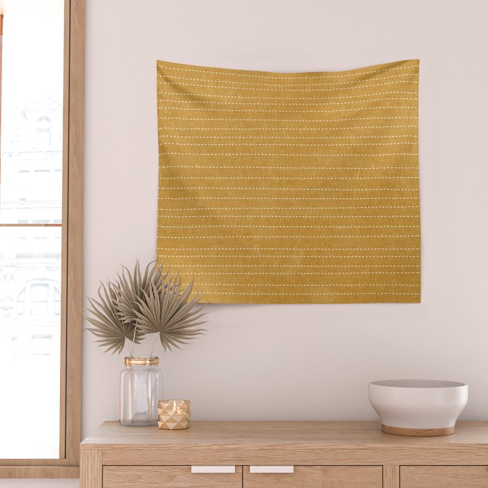 stitched stripes - mustard yellow Wall Tapestry Gallery Image 2