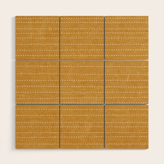 stitched stripes - mustard yellow Wood Wall Art Gallery Image 1