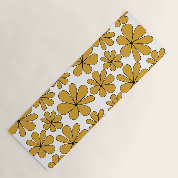 Retro Daisy Pattern II Yellow Yoga Mat Gallery Image 1