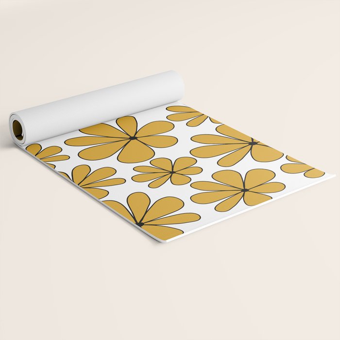 Retro Daisy Pattern II Yellow Yoga Mat Gallery Image 2