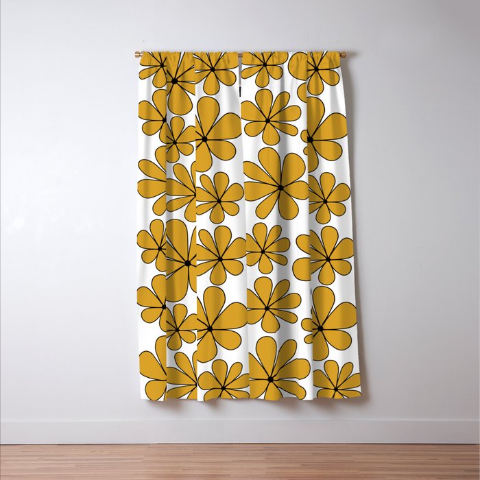 Retro Daisy Pattern II Yellow Window Curtain Gallery Image 3