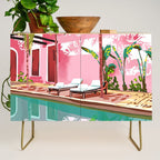 Vacay Villa | Blush Pink Summer Architecture | Tropical Travel Building | Palm Bohemian Resort Credenza Gallery Image 1
