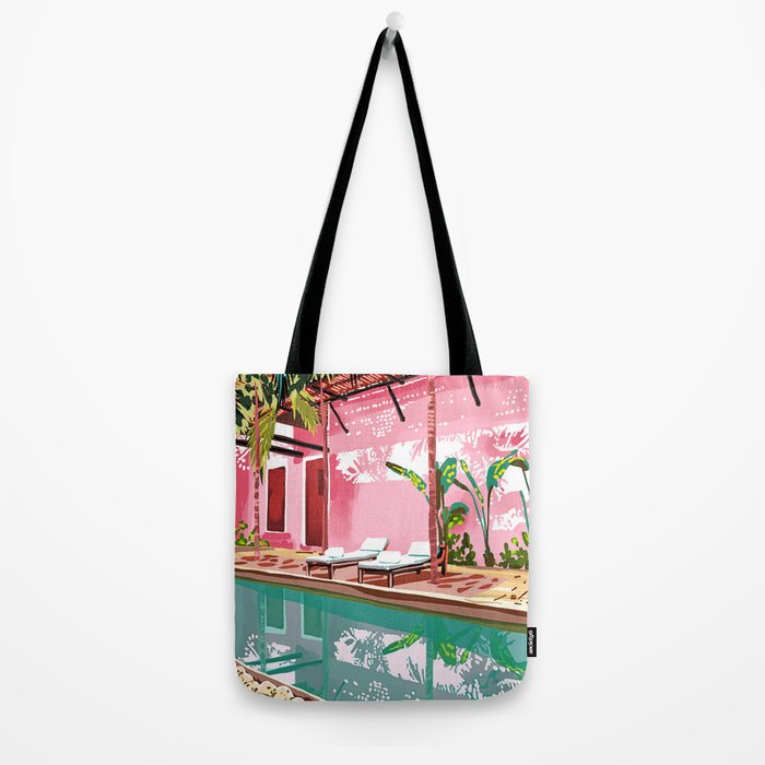 Vacay Villa | Blush Pink Summer Architecture | Tropical Travel Building | Palm Bohemian Resort Tote Bag Gallery Image 2
