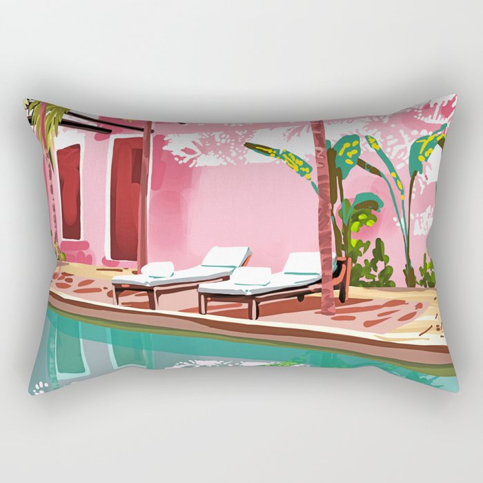 Vacay Villa | Blush Pink Summer Architecture | Tropical Travel Building | Palm Bohemian Resort Rectangular Pillow