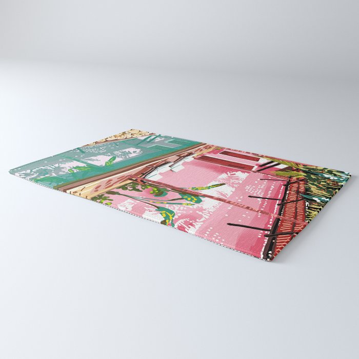 Vacay Villa | Blush Pink Summer Architecture | Tropical Travel Building | Palm Bohemian Resort Rug Gallery Image 3