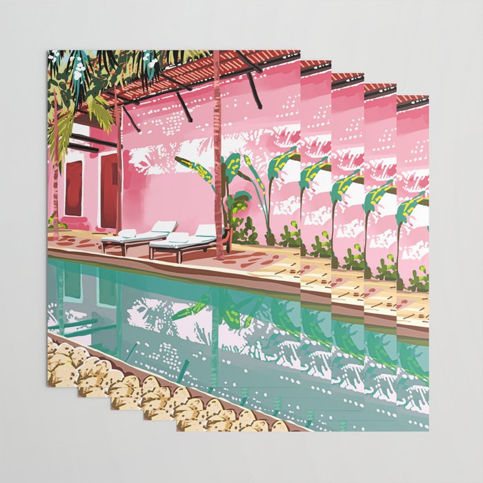 Vacay Villa | Blush Pink Summer Architecture | Tropical Travel Building | Palm Bohemian Resort Wrapping Paper Gallery Image 3