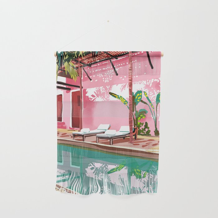 Vacay Villa | Blush Pink Summer Architecture | Tropical Travel Building | Palm Bohemian Resort Wall Hanging Gallery Image 1