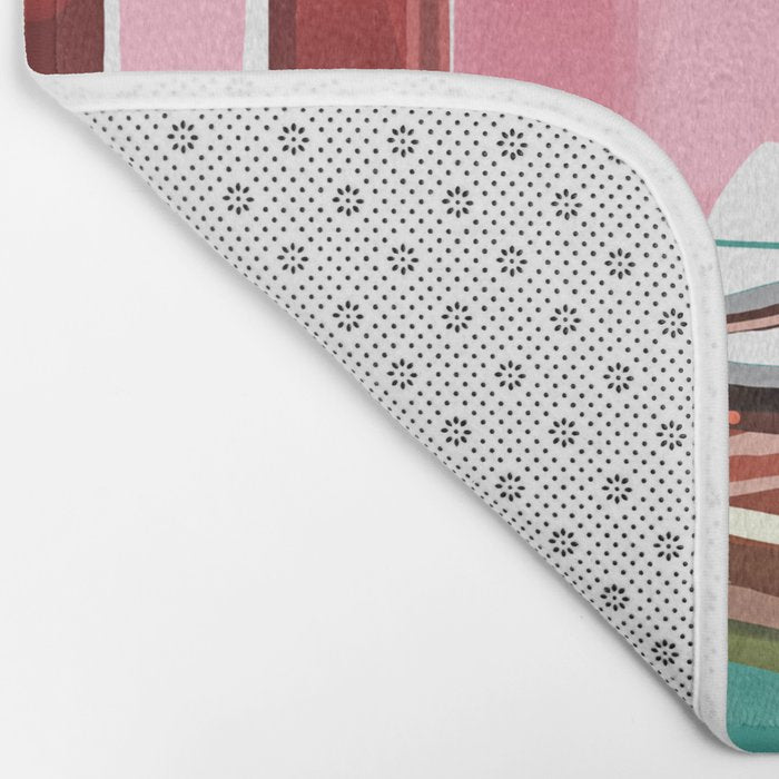 Vacay Villa | Blush Pink Summer Architecture | Tropical Travel Building | Palm Bohemian Resort Bath Mat Gallery Image 2