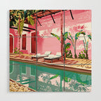Vacay Villa | Blush Pink Summer Architecture | Tropical Travel Building | Palm Bohemian Resort Wood Wall Art Gallery Image 1