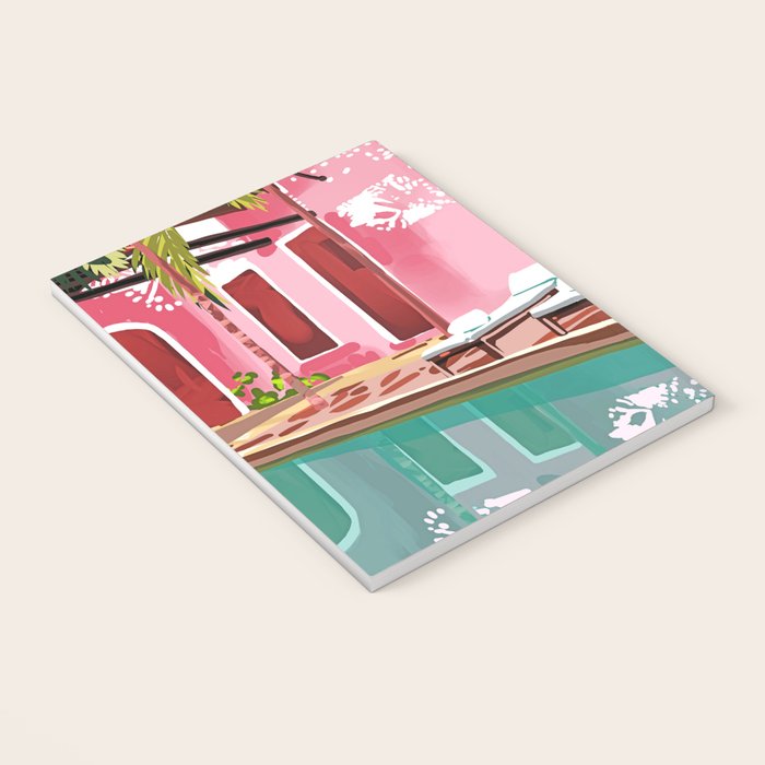 Vacay Villa | Blush Pink Summer Architecture | Tropical Travel Building | Palm Bohemian Resort Notebook Gallery Image 3