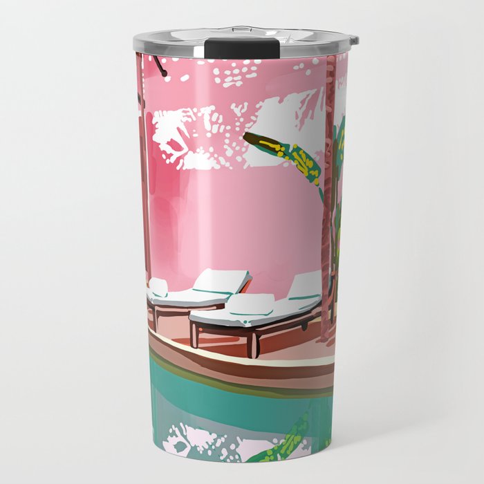 Vacay Villa | Blush Pink Summer Architecture | Tropical Travel Building | Palm Bohemian Resort Travel Mug Gallery Image 1