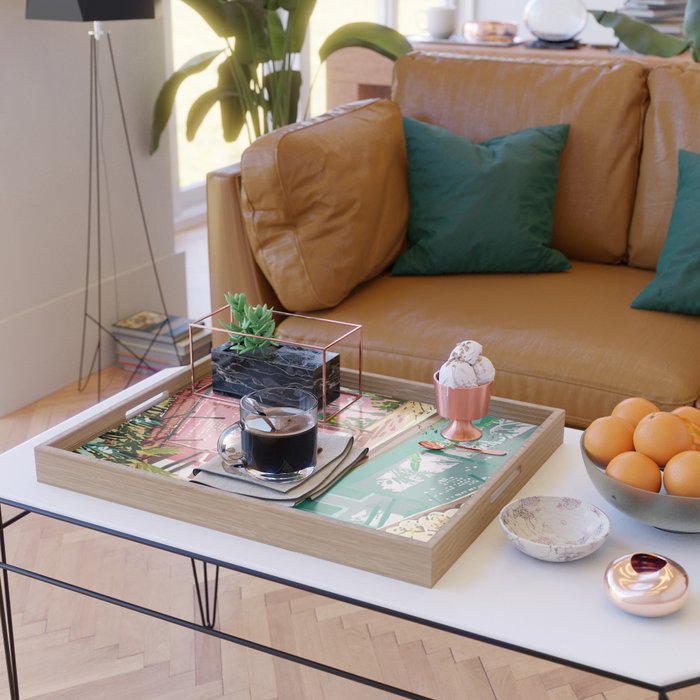 Vacay Villa | Blush Pink Summer Architecture | Tropical Travel Building | Palm Bohemian Resort Serving Tray Gallery Image 2