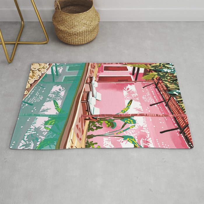 Vacay Villa | Blush Pink Summer Architecture | Tropical Travel Building | Palm Bohemian Resort Rug Gallery Image 1