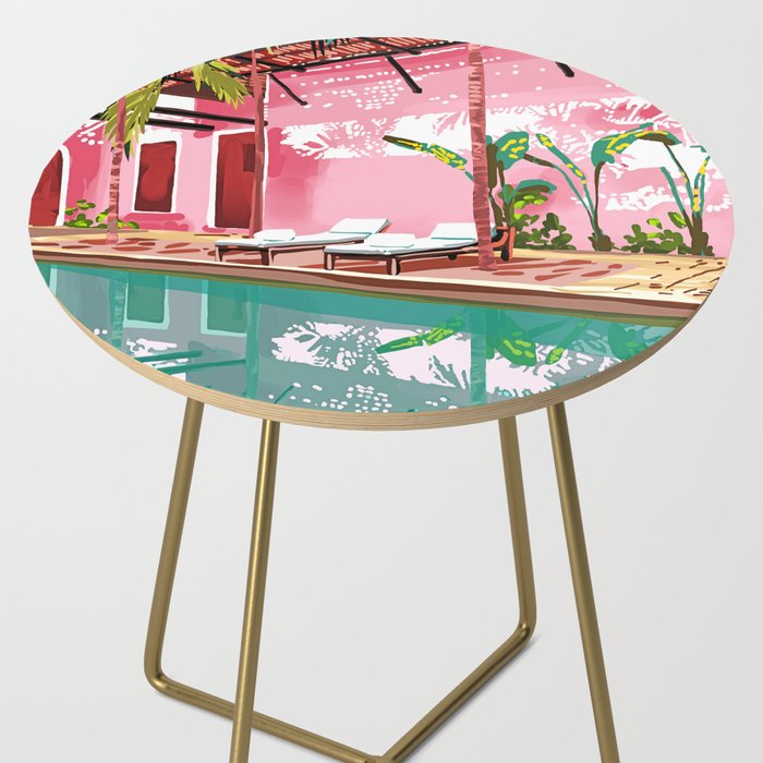 Vacay Villa | Blush Pink Summer Architecture | Tropical Travel Building | Palm Bohemian Resort Side Table Gallery Image 2