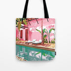 Vacay Villa | Blush Pink Summer Architecture | Tropical Travel Building | Palm Bohemian Resort Tote Bag Gallery Image 1