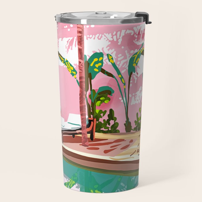 Vacay Villa | Blush Pink Summer Architecture | Tropical Travel Building | Palm Bohemian Resort Travel Mug Gallery Image 2