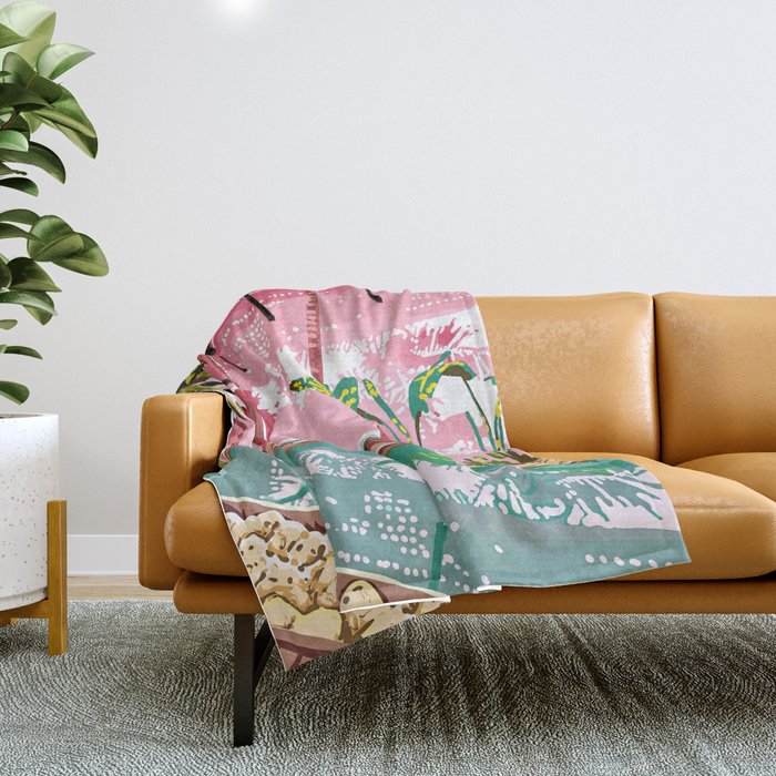 Vacay Villa | Blush Pink Summer Architecture | Tropical Travel Building | Palm Bohemian Resort Throw Blanket Gallery Image 1