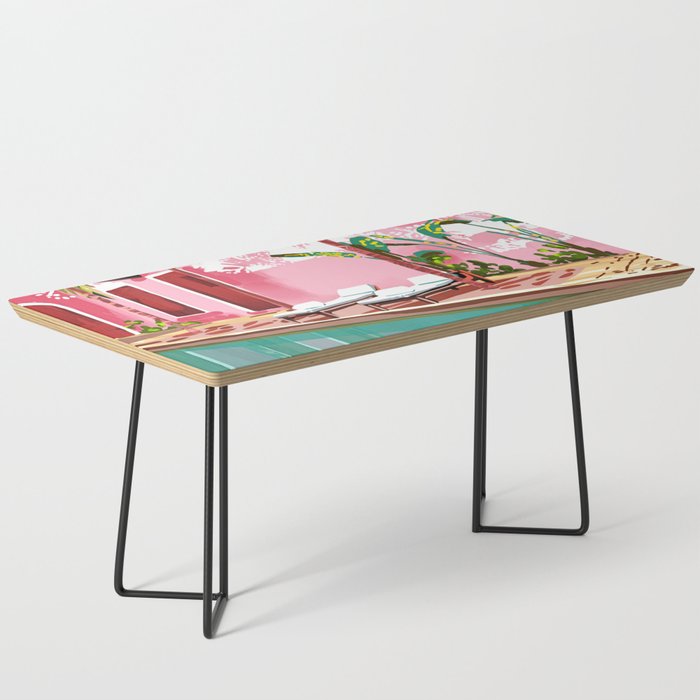 Vacay Villa | Blush Pink Summer Architecture | Tropical Travel Building | Palm Bohemian Resort Coffee Table Gallery Image 1