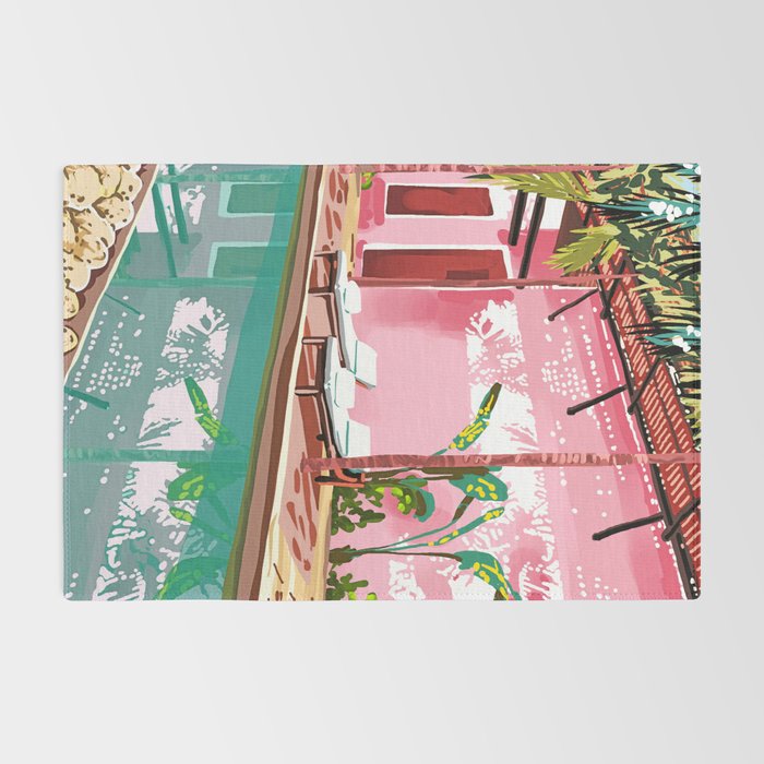 Vacay Villa | Blush Pink Summer Architecture | Tropical Travel Building | Palm Bohemian Resort Rug Gallery Image 2
