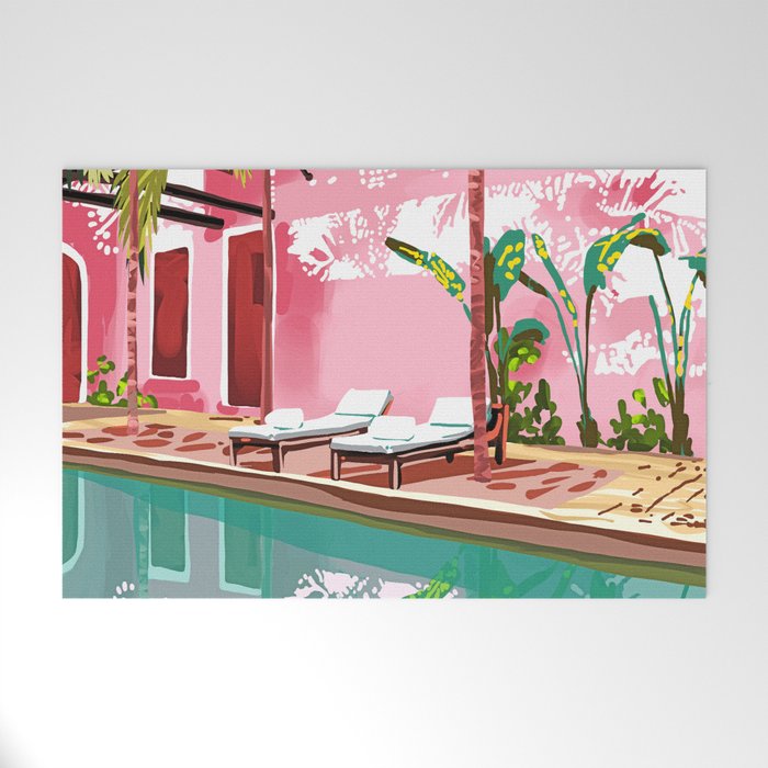 Vacay Villa | Blush Pink Summer Architecture | Tropical Travel Building | Palm Bohemian Resort Welcome Mat Gallery Image 1