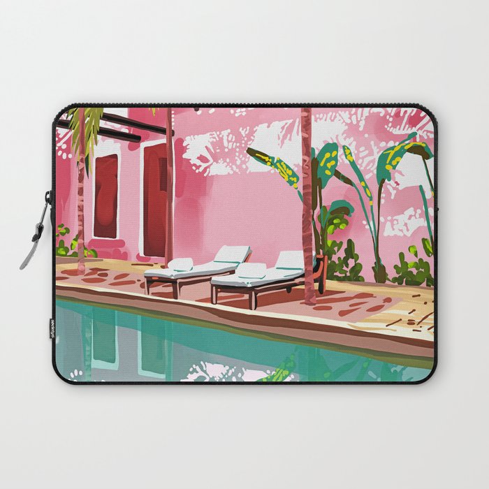Vacay Villa | Blush Pink Summer Architecture | Tropical Travel Building | Palm Bohemian Resort Laptop Sleeve Gallery Image 1