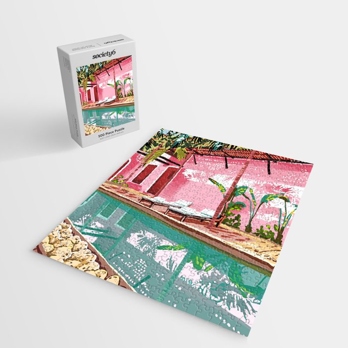 Vacay Villa | Blush Pink Summer Architecture | Tropical Travel Building | Palm Bohemian Resort Jigsaw Puzzle Gallery Image 2