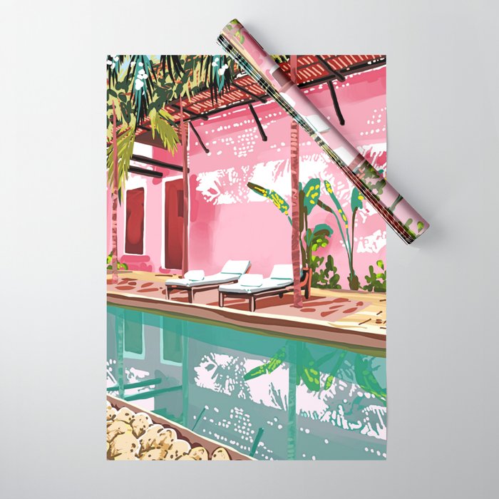 Vacay Villa | Blush Pink Summer Architecture | Tropical Travel Building | Palm Bohemian Resort Wrapping Paper Gallery Image 1