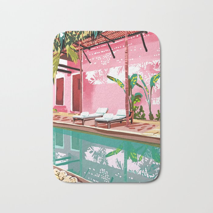 Vacay Villa | Blush Pink Summer Architecture | Tropical Travel Building | Palm Bohemian Resort Bath Mat Gallery Image 1