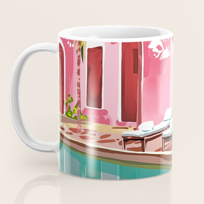 Vacay Villa | Blush Pink Summer Architecture | Tropical Travel Building | Palm Bohemian Resort Coffee Mug Gallery Image 3