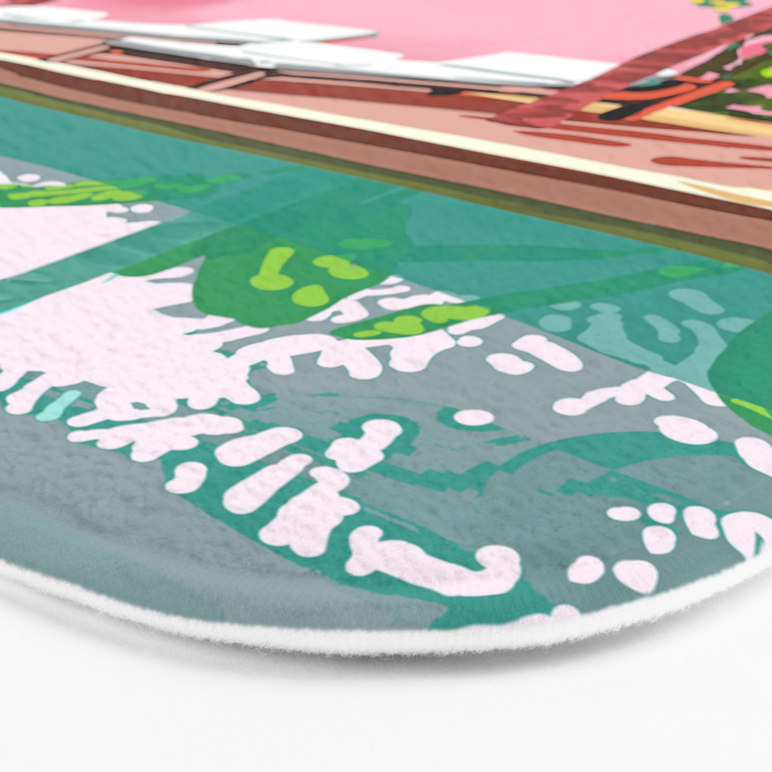 Vacay Villa | Blush Pink Summer Architecture | Tropical Travel Building | Palm Bohemian Resort Bath Mat Gallery Image 3