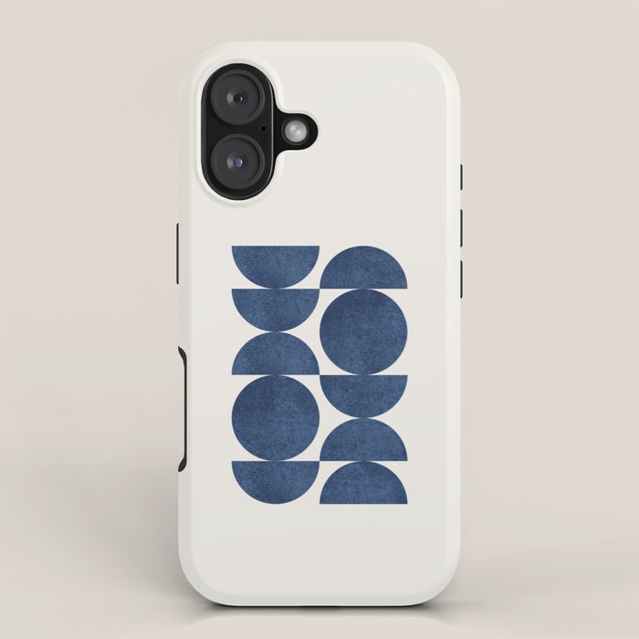 Blue navy retro scandinavian Mid century modern iPhone Case Gallery Image 1
