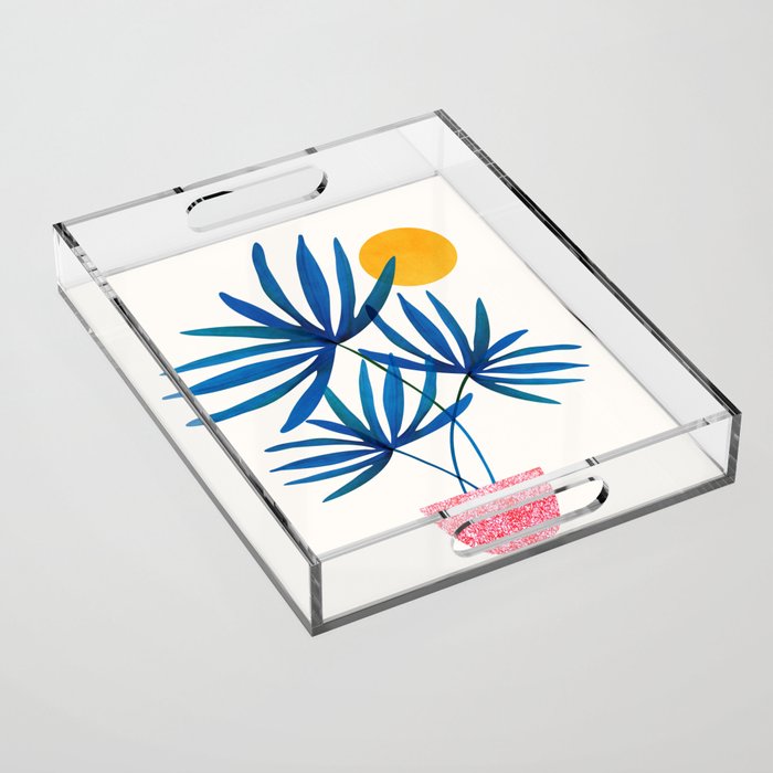 Sunny Palms in Indigo and Pink Acrylic Tray Gallery Image 1