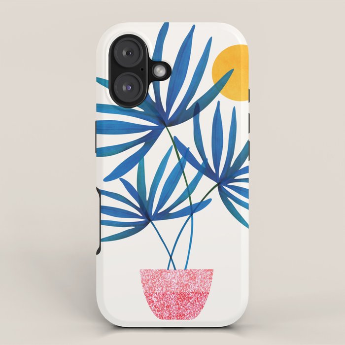 Sunny Palms in Indigo and Pink iPhone Case Gallery Image 1