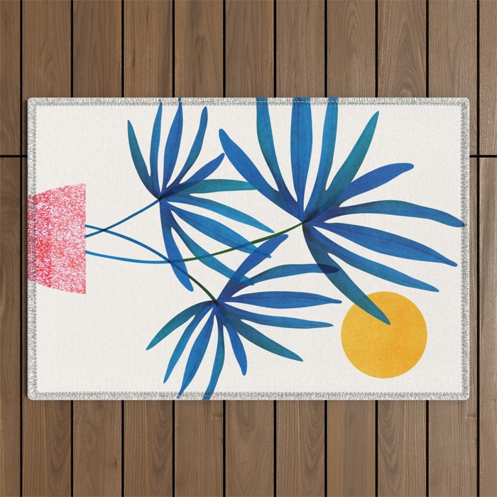 Sunny Palms in Indigo and Pink Outdoor Rug Gallery Image 1