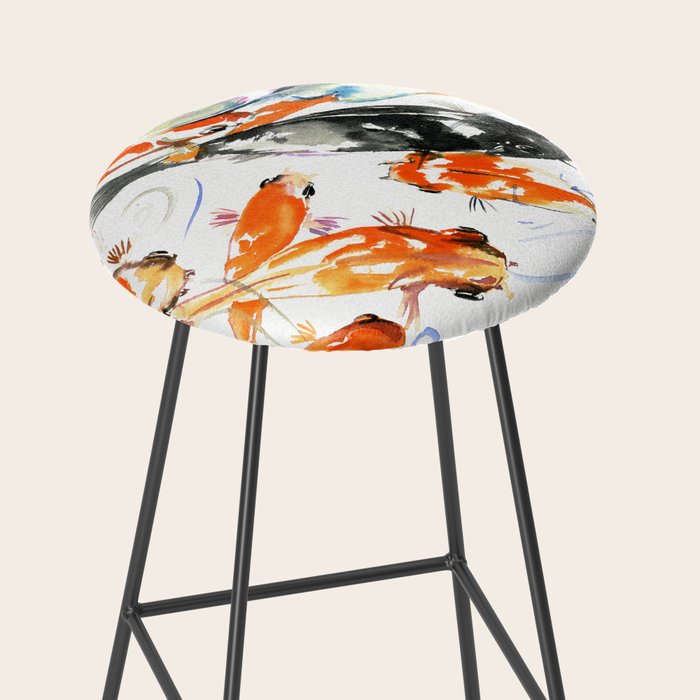Nine Koi Fish, 9 KOI, feng shui artwork asian watercolor ink painting Stool Gallery Image 2