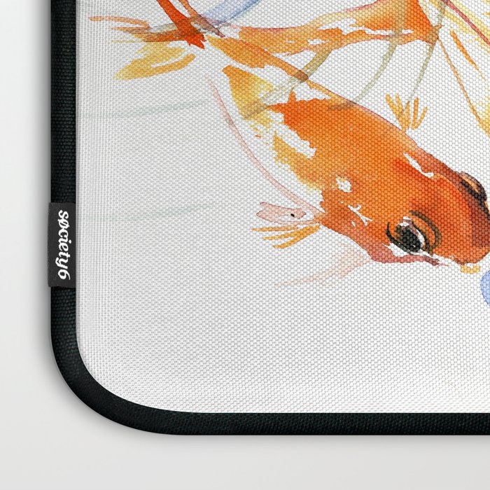 Nine Koi Fish, 9 KOI, feng shui artwork asian watercolor ink painting Laptop Sleeve Gallery Image 3