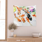 Nine Koi Fish, 9 KOI, feng shui artwork asian watercolor ink painting Wall Tapestry Gallery Image 2