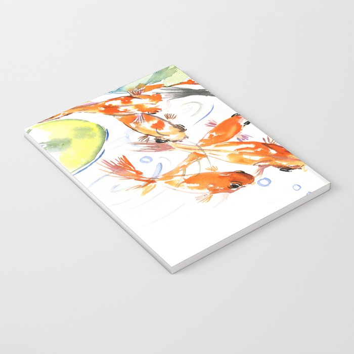 Nine Koi Fish, 9 KOI, feng shui artwork asian watercolor ink painting Notebook Gallery Image 3