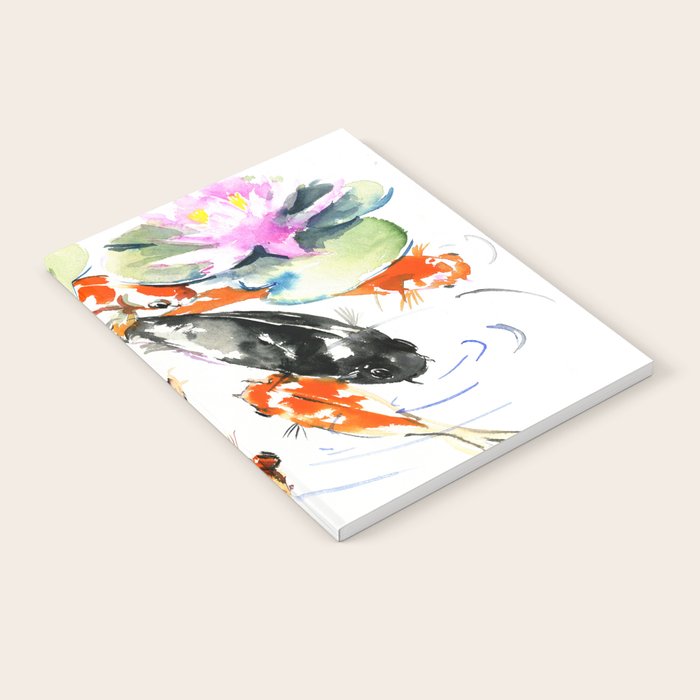 Nine Koi Fish, 9 KOI, feng shui artwork asian watercolor ink painting Notebook Gallery Image 2