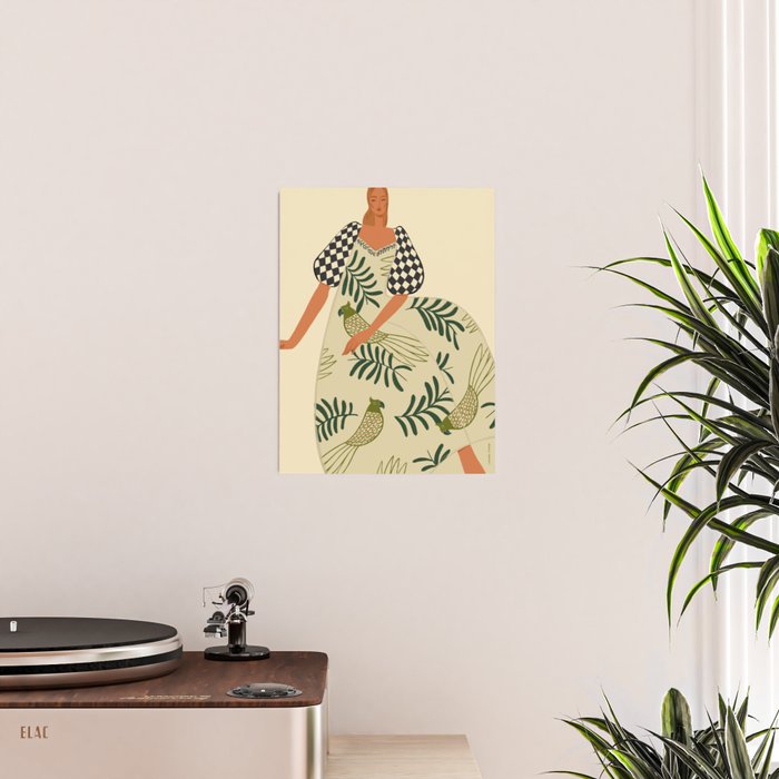 a girl in a dress with parrots Poster Gallery Image 2