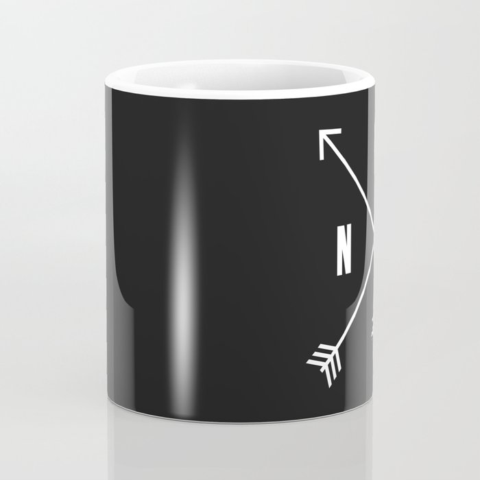 PNW Pacific Northwest Compass - White on Black Minimal Coffee Mug Gallery Image 4