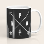 PNW Pacific Northwest Compass - White on Black Minimal Coffee Mug Gallery Image 1