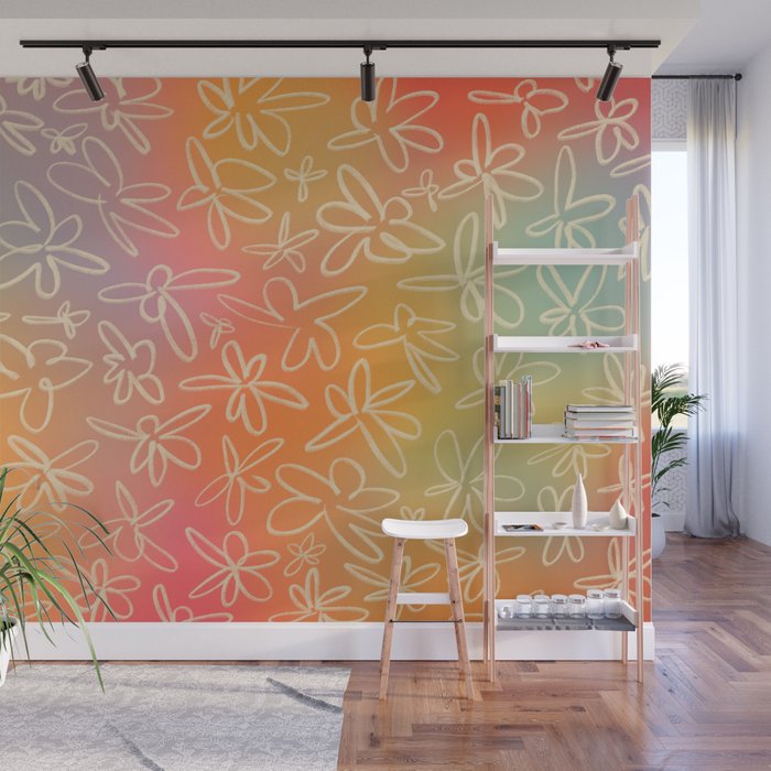 MISTY FIELD OF FLOWERS Wall Mural Gallery Image 1