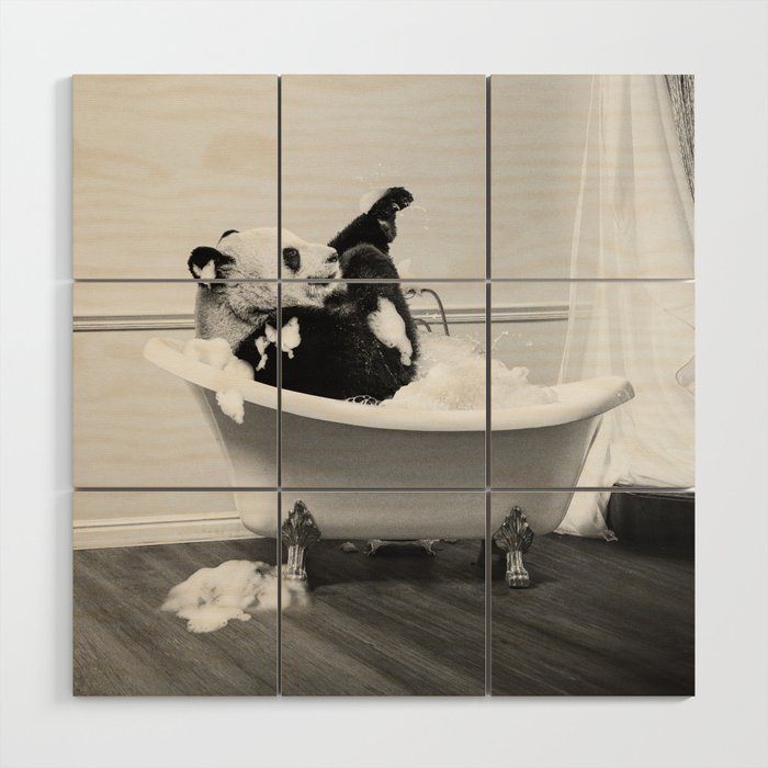 Panda Taking a Bath Wood Wall Art Gallery Image 1