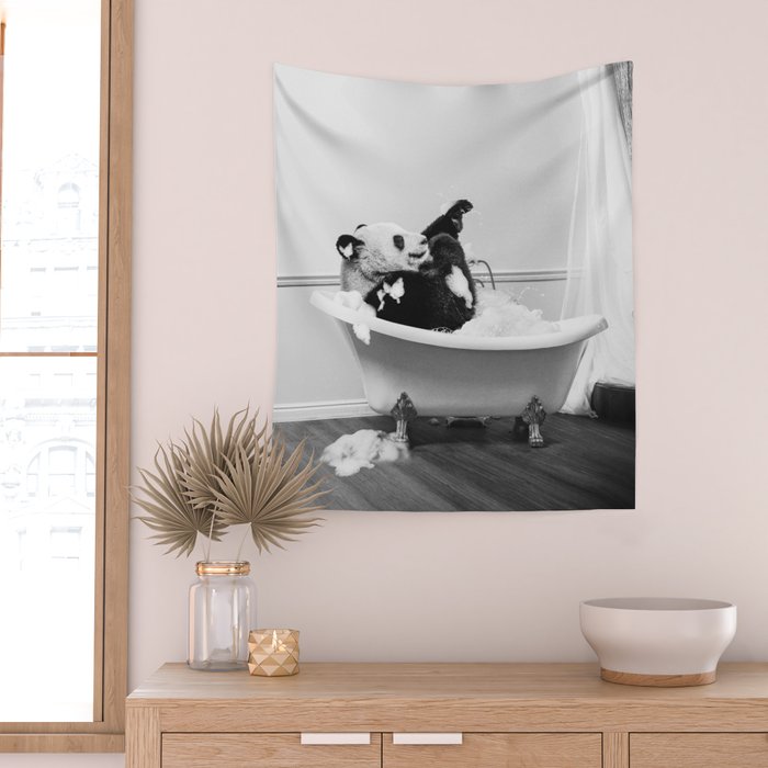 Panda Taking a Bath Wall Tapestry Gallery Image 2