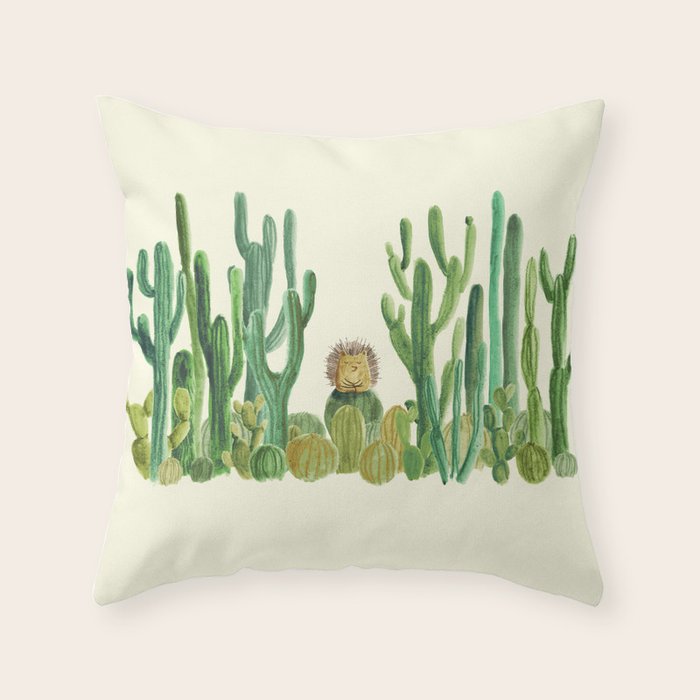 In my happy place - hedgehog meditating in cactus jungle Throw Pillow Gallery Image 6